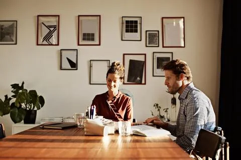 Remote work, tech and couple on laptop in home for finance report, budget r.. Stock Photos