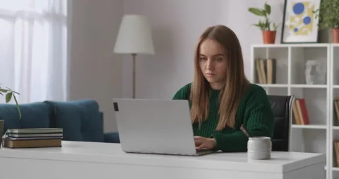 Remote work of tech support service, woman is consulting clients by online chat Stock Footage 147257634