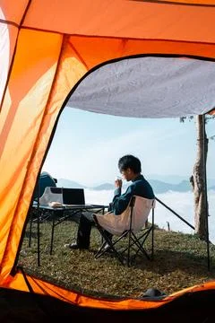 Remote work technology online close up communication smart phone laptop tel.. Stock Photos