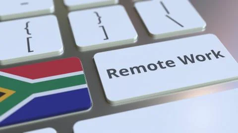 Remote Work text and flag of South Africa on the computer keyboard Illustrazione stock