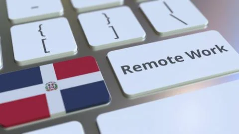 Remote Work text and flag of the Dominican Republic on the computer keyboard Stock Illustration