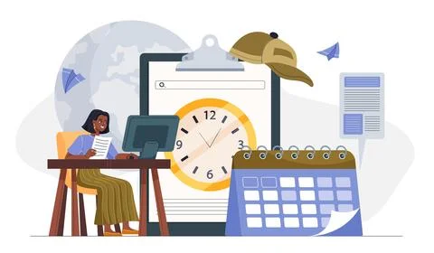Remote work time management concept. Vector illustration Stock Illustration