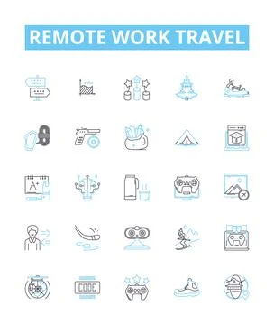 Remote work travel vector line icons set. Remote, Work, Travel, Remote-Work Stock Illustration