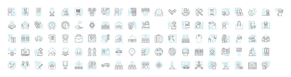 Remote work vector line icons set. Remote, Work, Telecommuting, Teleworking Stock Illustration