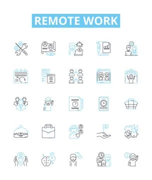 Remote work vector line icons set. Remote, Work, Telecommuting, Teleworking Stock Illustration