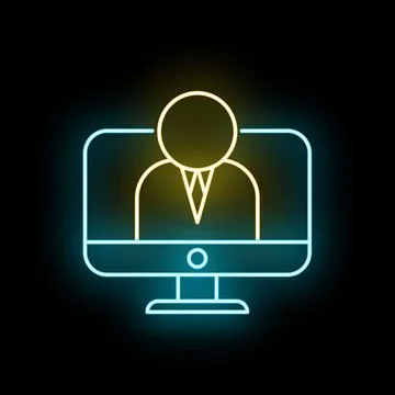 Remote work webinar online training video conference neon Stock Illustration