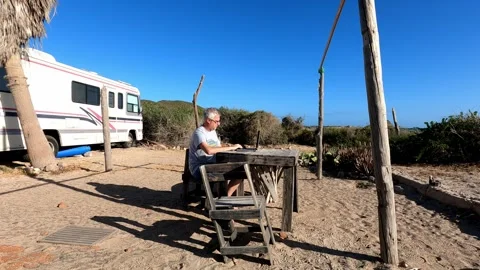 Remote work while traveling with a van Stock Footage 272893943