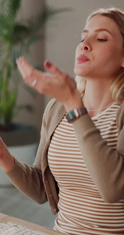 Remote work, woman and drinking water in home with pills, medication and Stock Footage 333398026