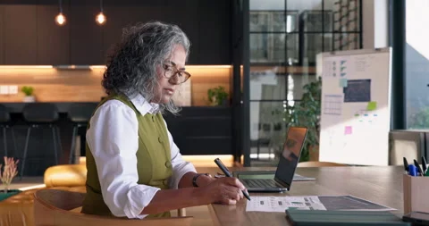 Remote work, writing and woman with laptop in house, accountant and tax Stock Footage 345324018