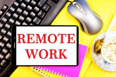 Remote work-writing text on a tablet computer. Work that brings pleasure Foto stock