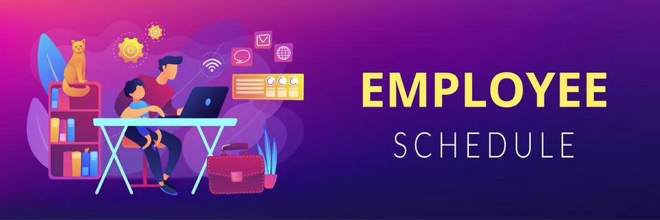 Remote worker concept banner header Stock Illustration