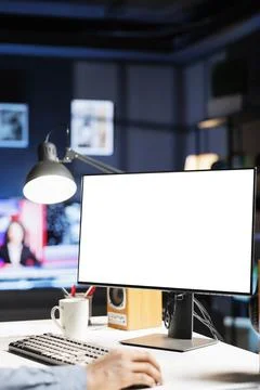 Remote worker looking at white template on pc monitor Foto stock
