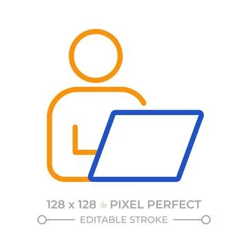 Remote worker pixel perfect two color line icon Stock Illustration