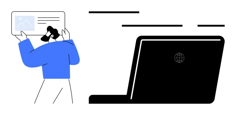 Remote Worker Presenting Project via Video Call Displayed on Laptop Screen Stock Illustration