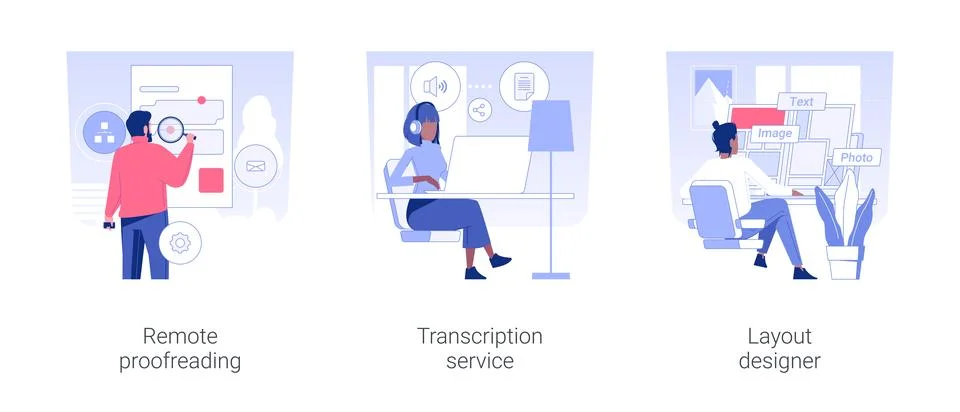Remote worker services isolated concept vector illustrations. Ilustração Stock