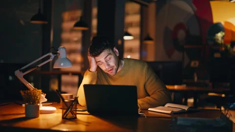 Remote worker talking laptop webcam discussing hard work issues closeup. Stock Footage 340114679
