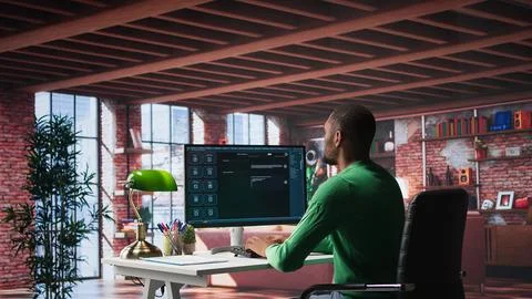 Remote worker uses conversational AI bot to help solve daily tasks Stock Photos