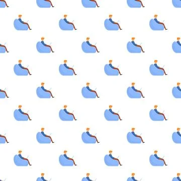 Remote worker using laptop on beanbag seamless pattern Stockillustratie