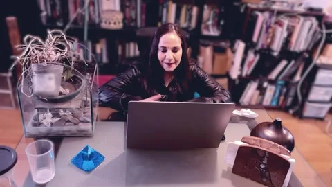 Remote worker using laptop in home office environment lock down camera Video stock 341902120