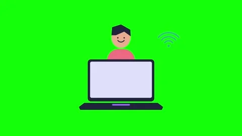 Remote Worker Using a Laptop with Wi-Fi Symbol on Green Screen Stock Footage 348633437