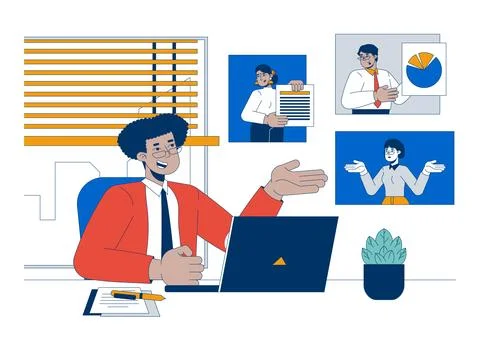 Remote worker video conferencing 2D illustration concept Stock Illustration