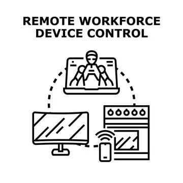 Remote workforce device controlling smart internet devices 스톡 일러스트