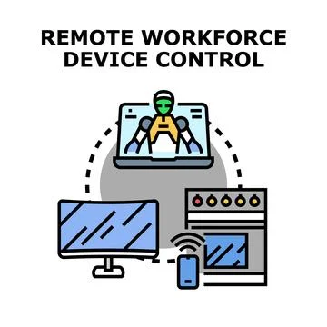 Remote workforce device controlling smart internet devices Stock Illustration