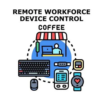 Remote workforce using controlled devices for work Stockillustratie