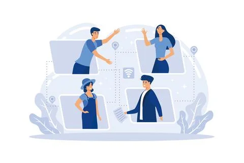 Remote working concept set. Telework and global outsourcing, Employee work .. Stock Illustration