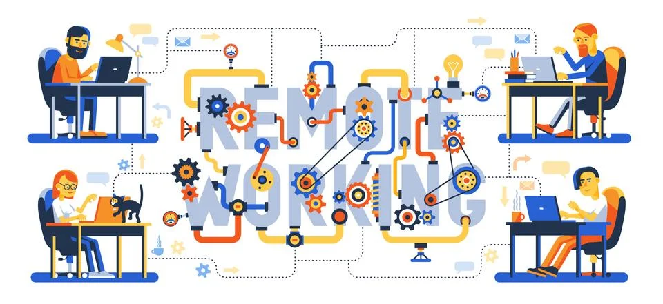 Remote working - creative concept. Development team work on a project online Stock-Illustration