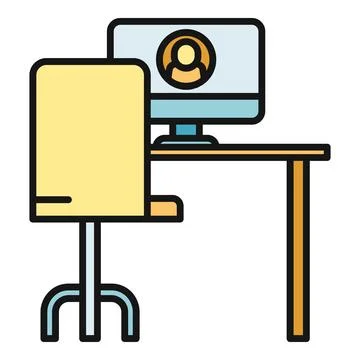 Remote working desk setup with computer and chair Stock-Illustration