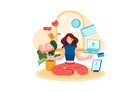 Remote Working Illustration concept. Flat illustration isolated on white back Stock Illustration