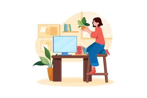 Remote Working Illustration concept. Flat illustration isolated on white back Stock Illustration
