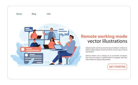 Remote Working mode. A dynamic team engages in digital collaboration across. Stockillustratie