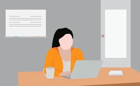 Remote working or work from home concept with a woman using a laptop Stock Illustration