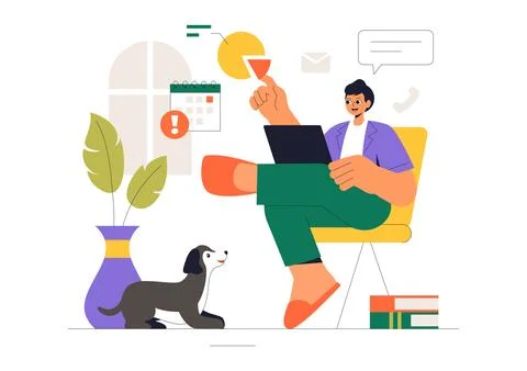 Remote Working Setup Vector Illustration of a Balanced Work Life Environmen.. Stock Illustration