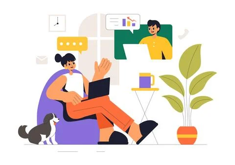 Remote Working Setup Vector Illustration of a Balanced Work Life Environmen.. Stock Illustration