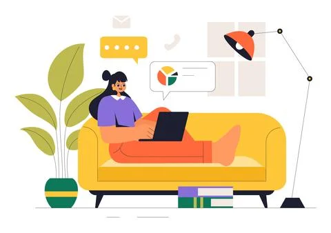 Remote Working Setup Vector Illustration of a Balanced Work Life Environmen.. 스톡 일러스트