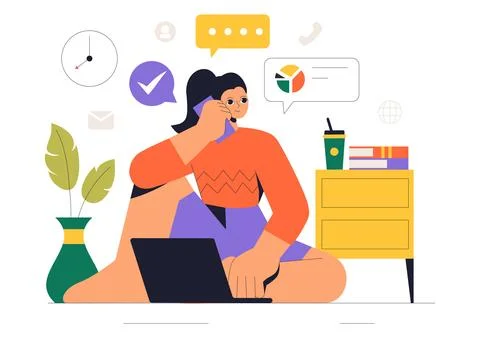 Remote Working Setup Vector Illustration of a Balanced Work Life Environmen.. Stock Illustration