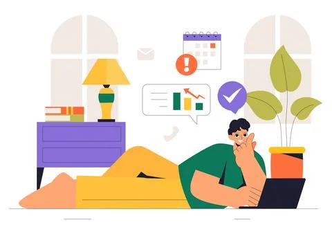 Remote Working Setup Vector Illustration of a Balanced Work Life Environmen.. 스톡 일러스트