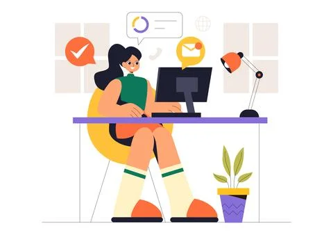 Remote Working Setup Vector Illustration of a Balanced Work Life Environmen.. Stock Illustration