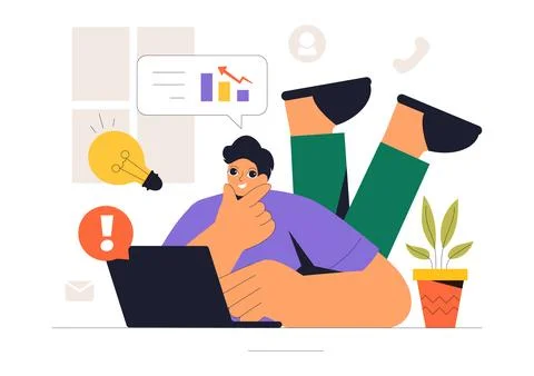 Remote Working Setup Vector Illustration of a Balanced Work Life Environmen.. Stock Illustration