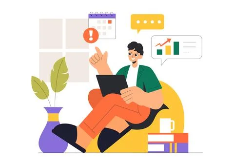 Remote Working Setup Vector Illustration of a Balanced Work Life Environmen.. Stock Illustration