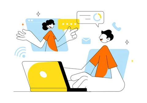 Remote Working Setup Vector Illustration Featuring a Balanced Work Life Env.. Stock Illustration