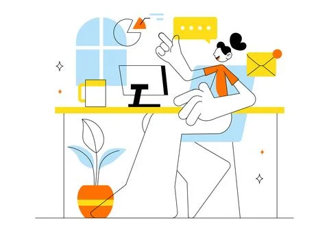 Remote Working Setup Vector Illustration Featuring a Balanced Work Life Env.. Stock Illustration