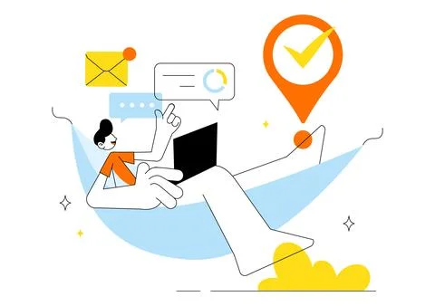 Remote Working Setup Vector Illustration Featuring a Balanced Work Life Env.. Stock Illustration