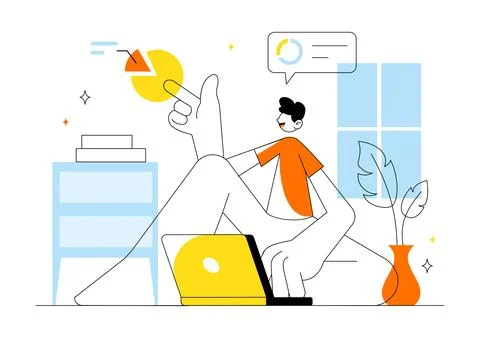 Remote Working Setup Vector Illustration Featuring a Balanced Work Life Env.. Stockillustratie