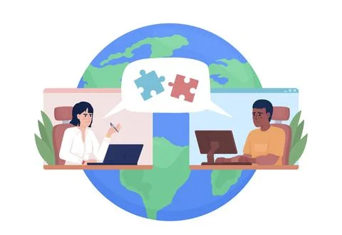 Remote workplace conflict 2D vector isolated illustration 스톡 일러스트