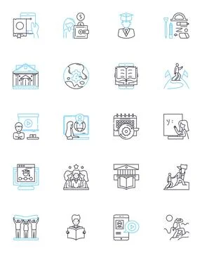 Remote workshops linear icons set. Virtual, Collaboration, Distance Stock Illustration