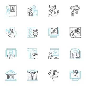 Remote workshops linear icons set. Virtual, Collaboration, Distance Stock Illustration